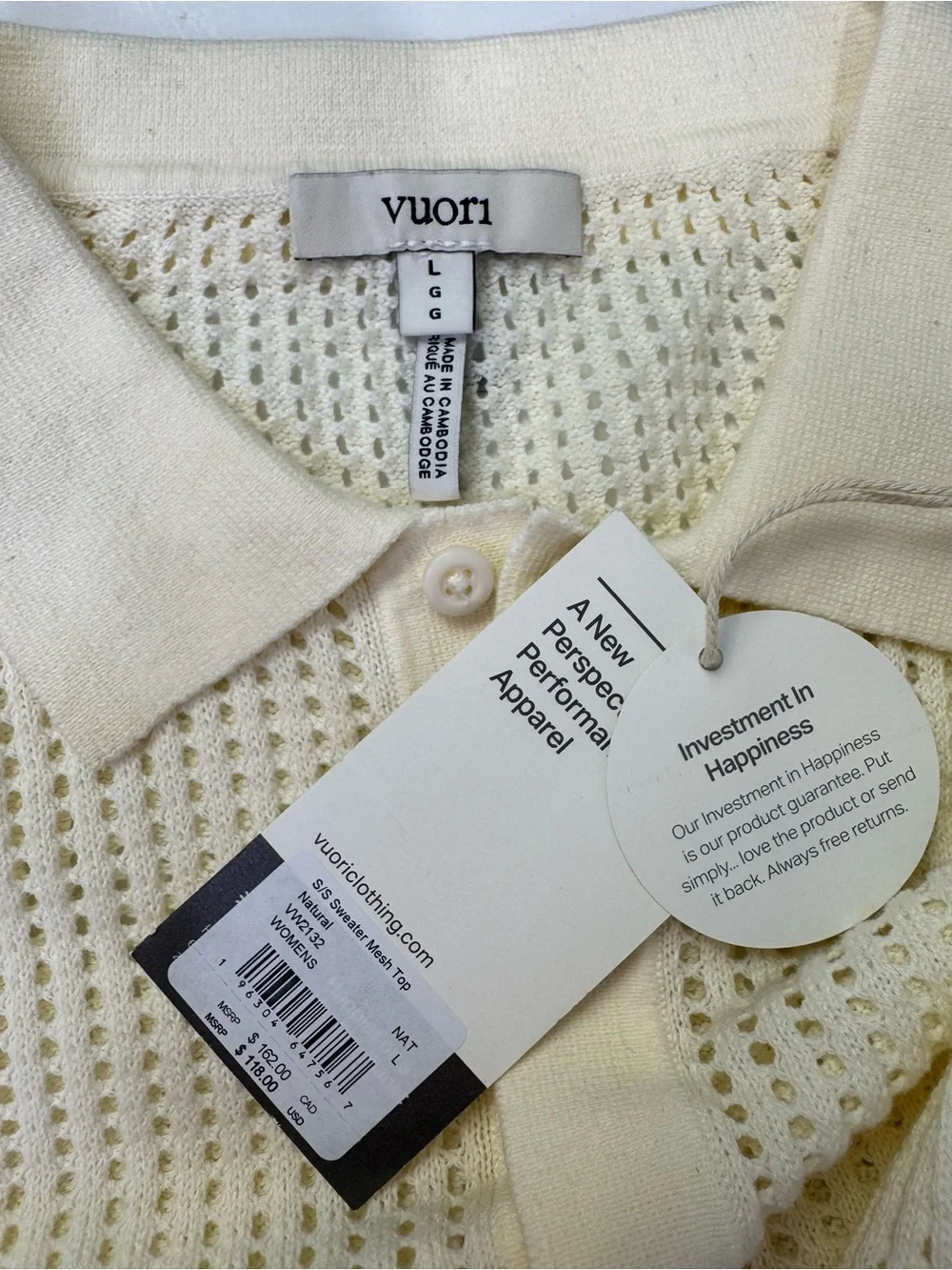 NEW Vuori Short Sleeve Knitted Mesh Polo Natural Cream Size Large - Picture 6 of 9